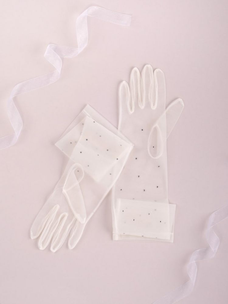Перчатки из фатина «Кружево» с пайетками, белые, размер 44